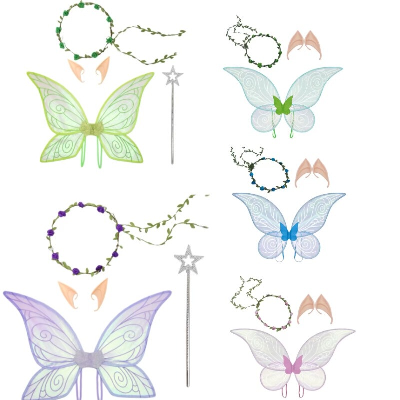 Cross-border Amazon Elf Butterfly Wings Colorful Organza Angel Wings Three-piece Stage Props