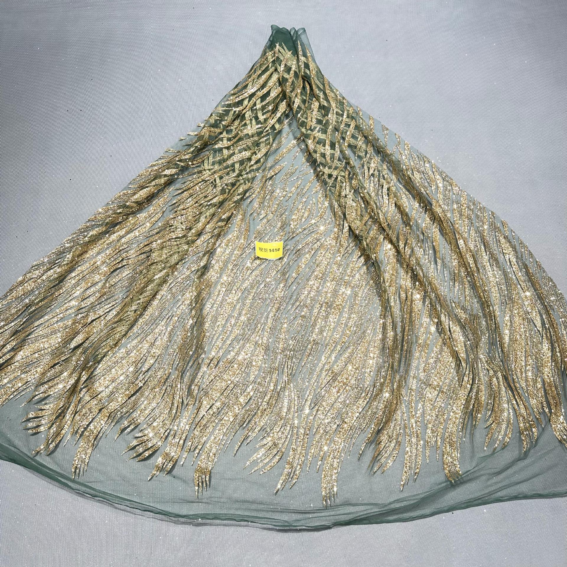 现货洒金花型款花型141#婚纱礼服面料 网纱 喷金花型面料