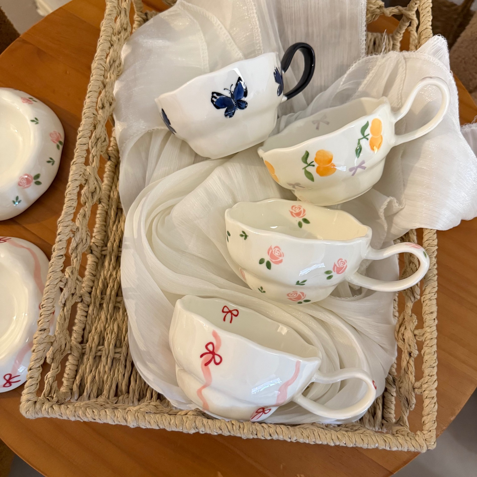 Juego de Taza y Plato de Café de Cerámica, Pintado a Mano, para Café