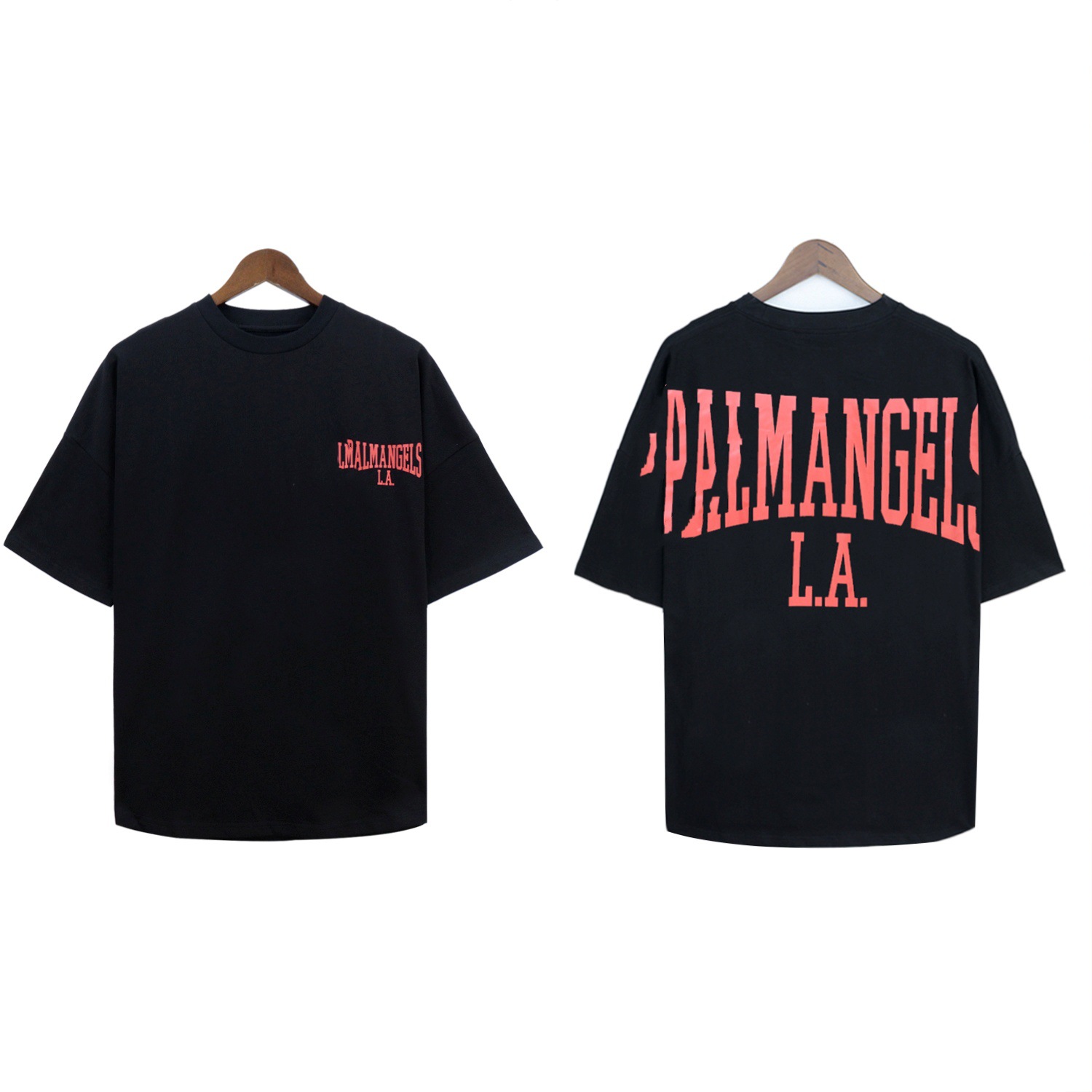 Versión correcta PA Palm Angels Camiseta suelta de punto de manga corta con estampado de letras de moda de belleza de calle alta transfronteriza con cuello redondo