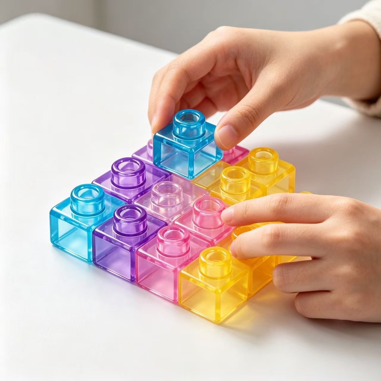 Juguetes de bloques de construcción de gelatina transfronterizos para adultos descomprimir pellizco pegamento blando pequeño cuadrado suave capacidad práctica de silicona transparente