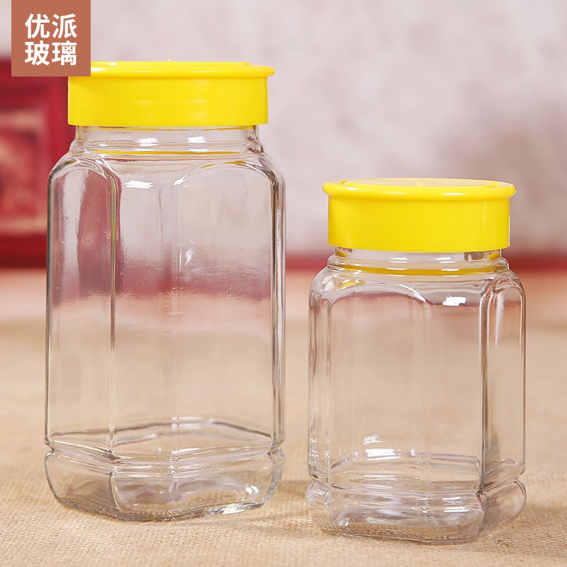 八角蜂蜜瓶密封储物八棱玻璃瓶空瓶一斤装果酱酱菜罐头瓶带盖批发