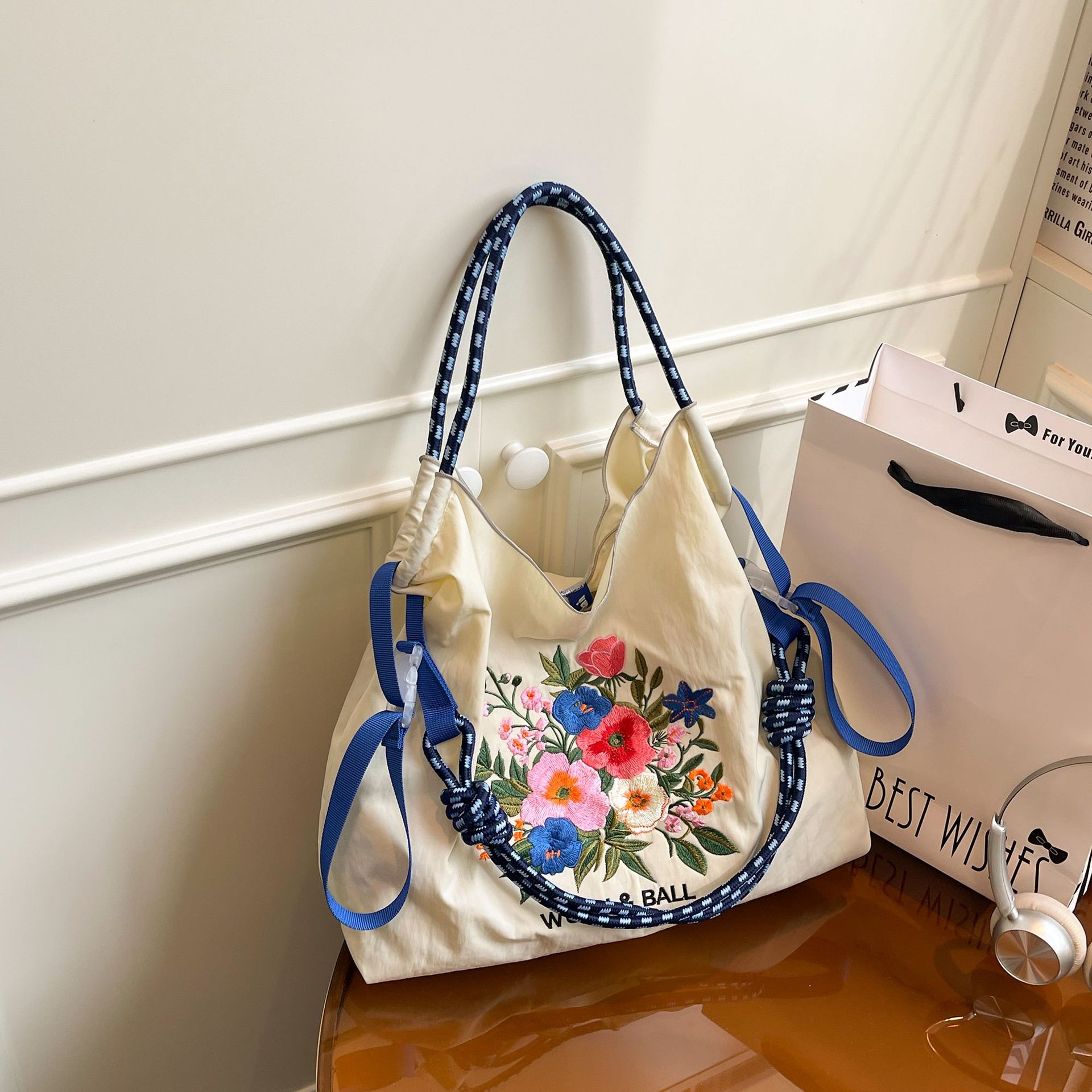 Japanese Style Ballchain New Eco-Friendly Nylon Shopping Bag Large Capacity Commuter Tote Casual Handbag For Women - Thumbnail 7