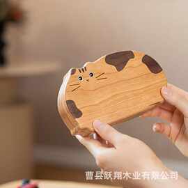 实木首饰盒小猫造型珠宝戒指手链饰品盒便捷耳钉项链手镯首饰盒