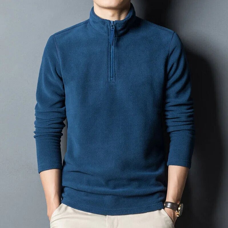 Double-sided velvet solid color half-zip long-sleeve T-shirt for men, popular autumn casual outdoor commuter inner top, affordable Double-sided velvet solid color half-zip long-sleeve T-shirt for men, popular autumn casual outdoor commuter inner top, affordable
