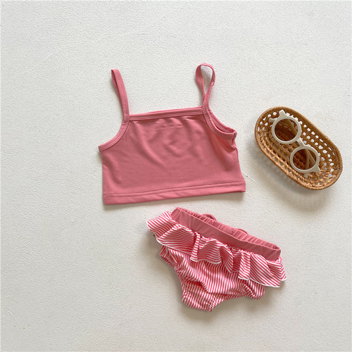 ins23 summer infant swimsuit and swimming trunks suspender swimsuit bow girl baby swimming beach suit