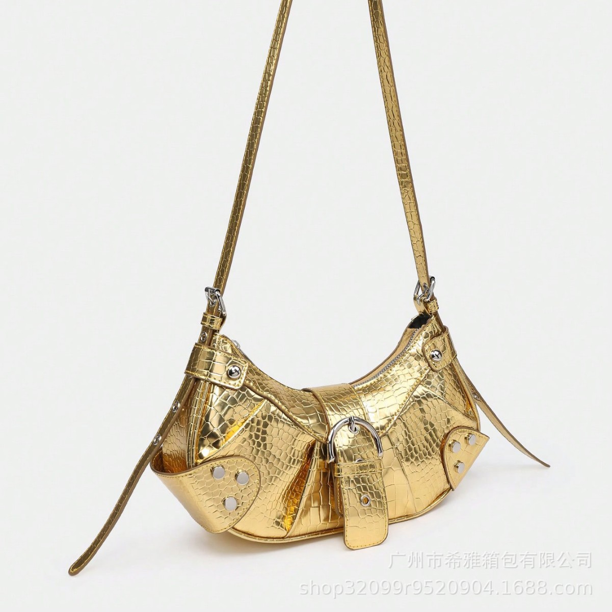 Venta caliente transfronteriza y2g retro caliente chica motocicleta bolsa de cocodrilo patrón Maillard marrón correa de hombro ajustable