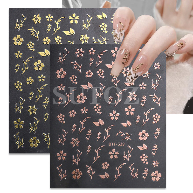 2023 Cross-border New nail Art Sticker Japanese Simple Internet Popular Hot Cherry Blossom Flat nail Art Back Adhesive Sticker nail