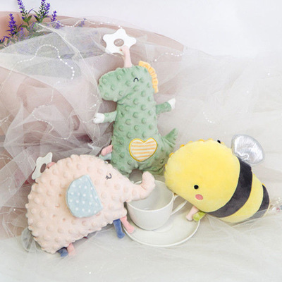 寶寶睡眠安撫玩偶豆豆標簽嬰兒牙膠可入口啃咬動物恐龍安撫玩偶