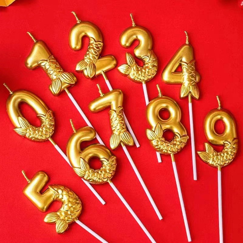 Cumpleaños cola de pez vela de cumpleaños decoración de pastel plug-in bronceado 0-9 números de un año cien días accesorios de vestir para fiestas