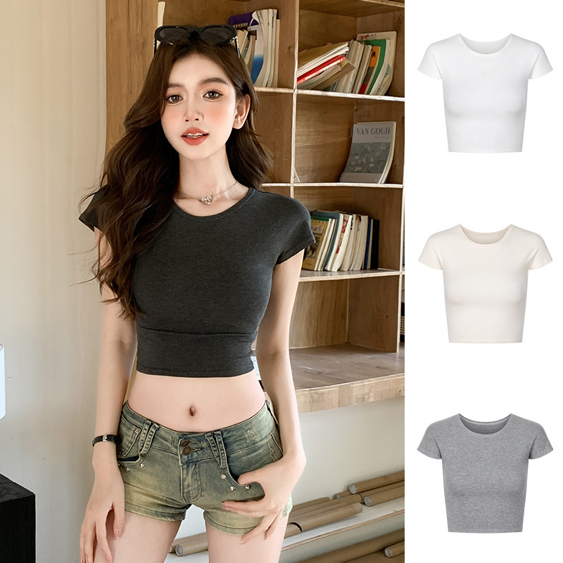 H582 Strictly Selected Slim-fit Navel Top Design Simple Summer Short-sleeved Casual Short T-shirt Women's New Hot Girls