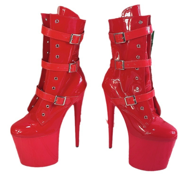 20cm inferior grueso tres cinturón botas cortas, zapatos de baile pole dance modelo pasarela sexy