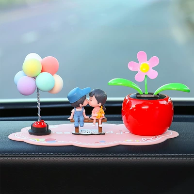 Car Ornaments, Creative and Cute Car Interior Accessories, Car Supplies, Perfume Ornaments, High-End Men's and Women's Car Supplies, New Style (Car ornaments) - blue-stool-couple-red-sunflower-balloon-pink-cushion