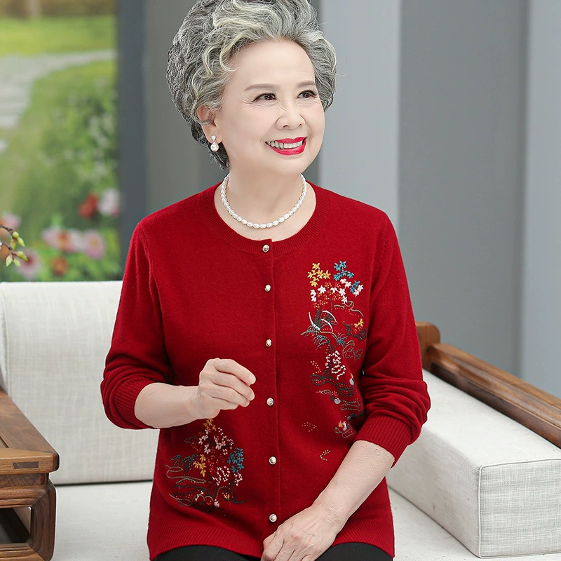 Свитер из 100% чистой шерсти кардиган женский среднего и пожилого возраста 60 лет 70 одежда для мамы и жены бабушка осеннее пальто