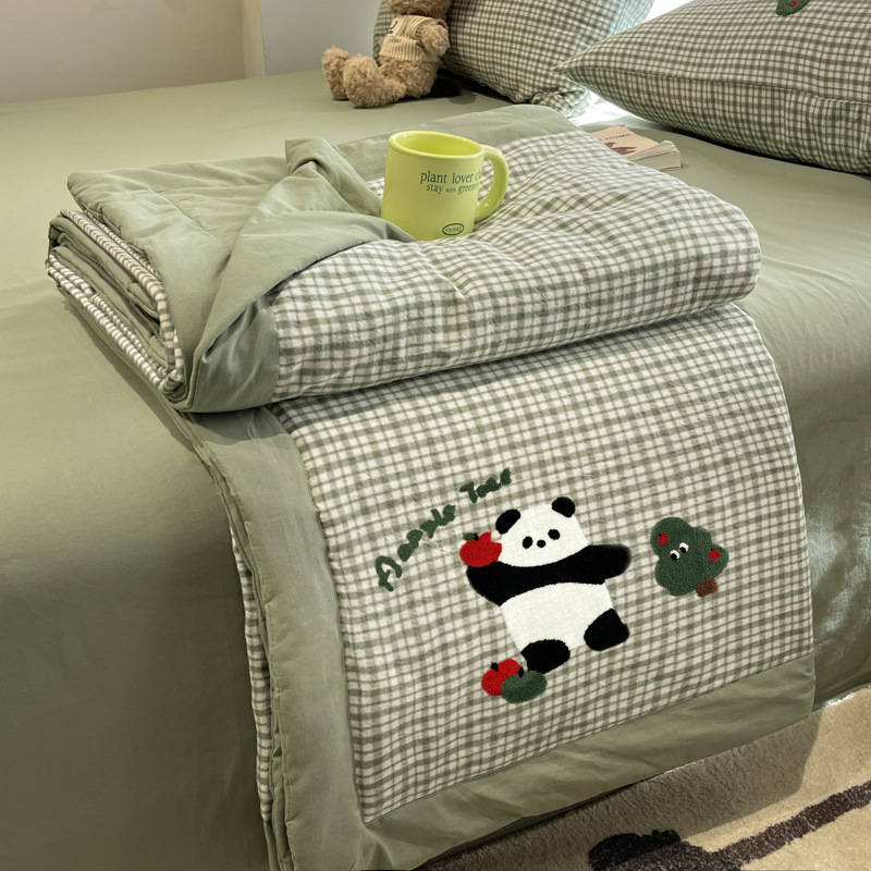 Edredón fresco de verano de algodón Edredón de aire acondicionado Dormitorio individual Edredón de verano Juego de cuatro piezas Edredón de verano lavable a máquina