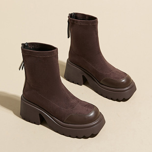 7cm Height Increasing Women's Thin Boots Women's 2024 New Arrival All-match Short Boots for Autumn and Winter British Style All-match Thick Bottom Martin Boots Trendy