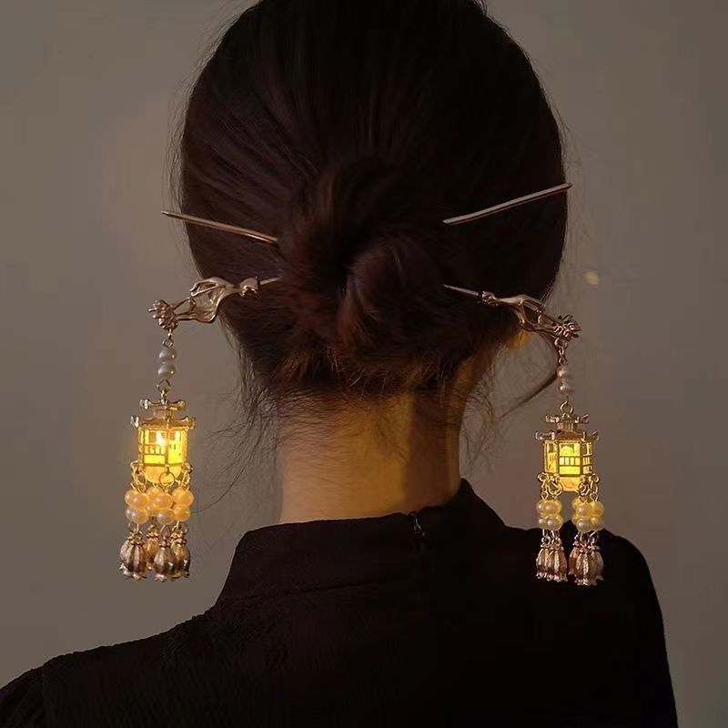 Retro tassel Palace Lamp horquilla palillos emisores de luz de alto grado tocado de estilo antiguo de las mujeres accesorios para el cabello Hanfu joyería diaria de todos los partidos