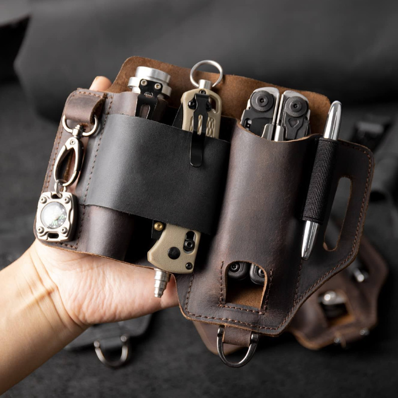 EDC herramienta táctica al aire libre caso de cuero de vaca herramienta de la cintura bolsa de herramientas de supervivencia bolsa de almacenamiento de supervivencia al aire libre