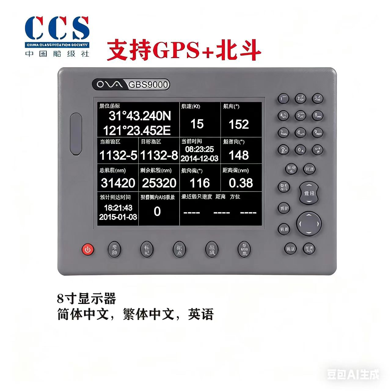 GBS9000-15北斗导航仪双模定位系统船用导航仪15寸GPS导航CCS船检