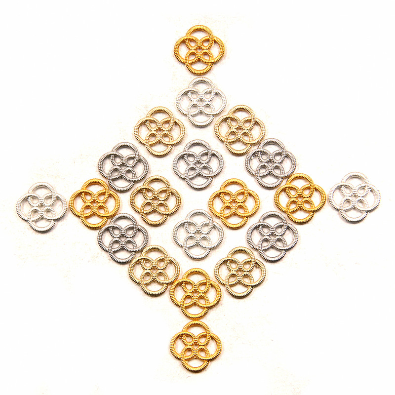 4 color 12*12mm explosions diy alloy 4 petal small knot hollow connector charm handmade necklace accessories