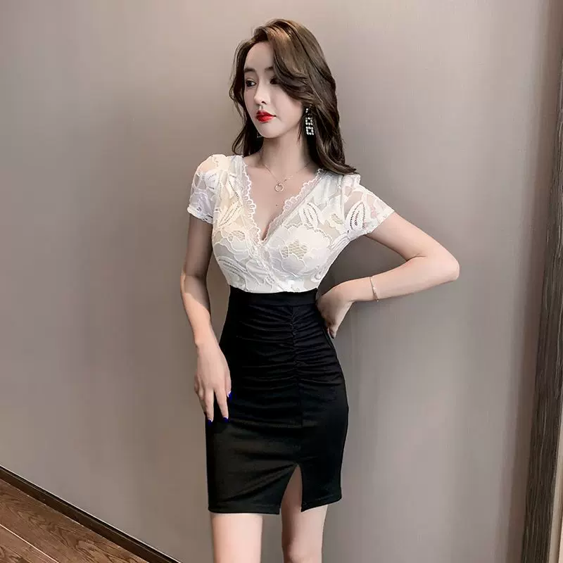夜场气质裙包臀夜总店连衣裙夏天夜女装蕾丝开叉技师工作服