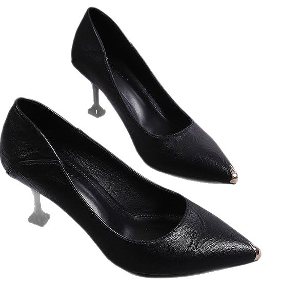 Fuego francés negro puntual zapatos de tacón alto superficial zapatos para mujeres 2026 nuevo tacones de primavera zapatos casuales