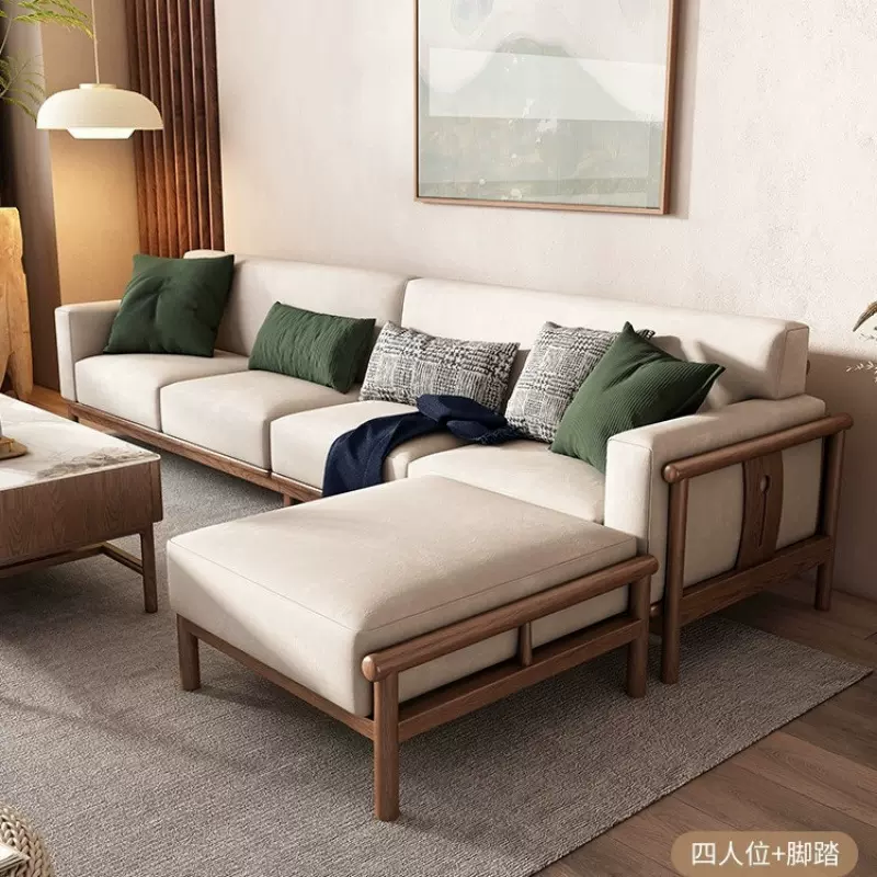 新中式客厅简约现代全实木沙发小户型北欧科技布艺沙发白蜡木沙发