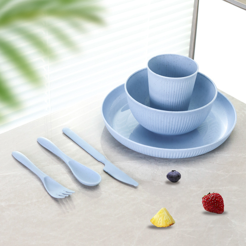 24-piece familia vajilla traje de paja de trigo rayado plato taza tazón de arroz restaurante plato tazón de fideos taza de agua image 10