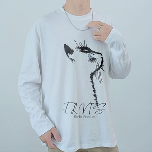 Heavy American printed T-shirt cotton long sleeve men's autumn loose oversize T-shirt Hong Kong style drop shoulder men's and women's fashion t