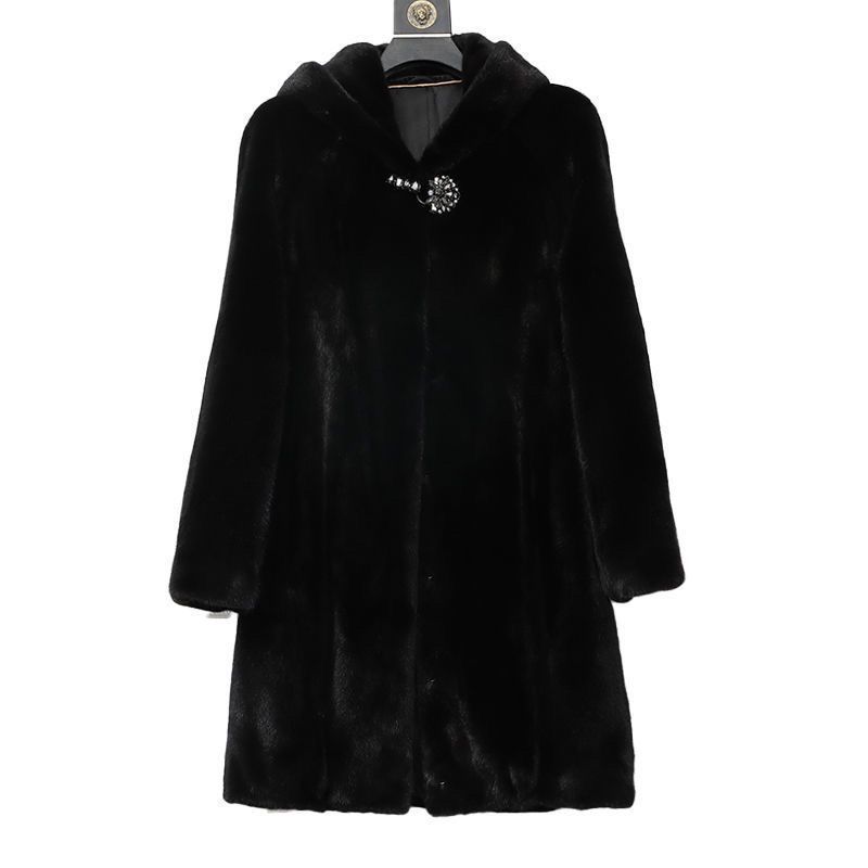 Damenmantel aus mittellangem Kunstpelz mit Samtjacke und Mütze_voghion.com
