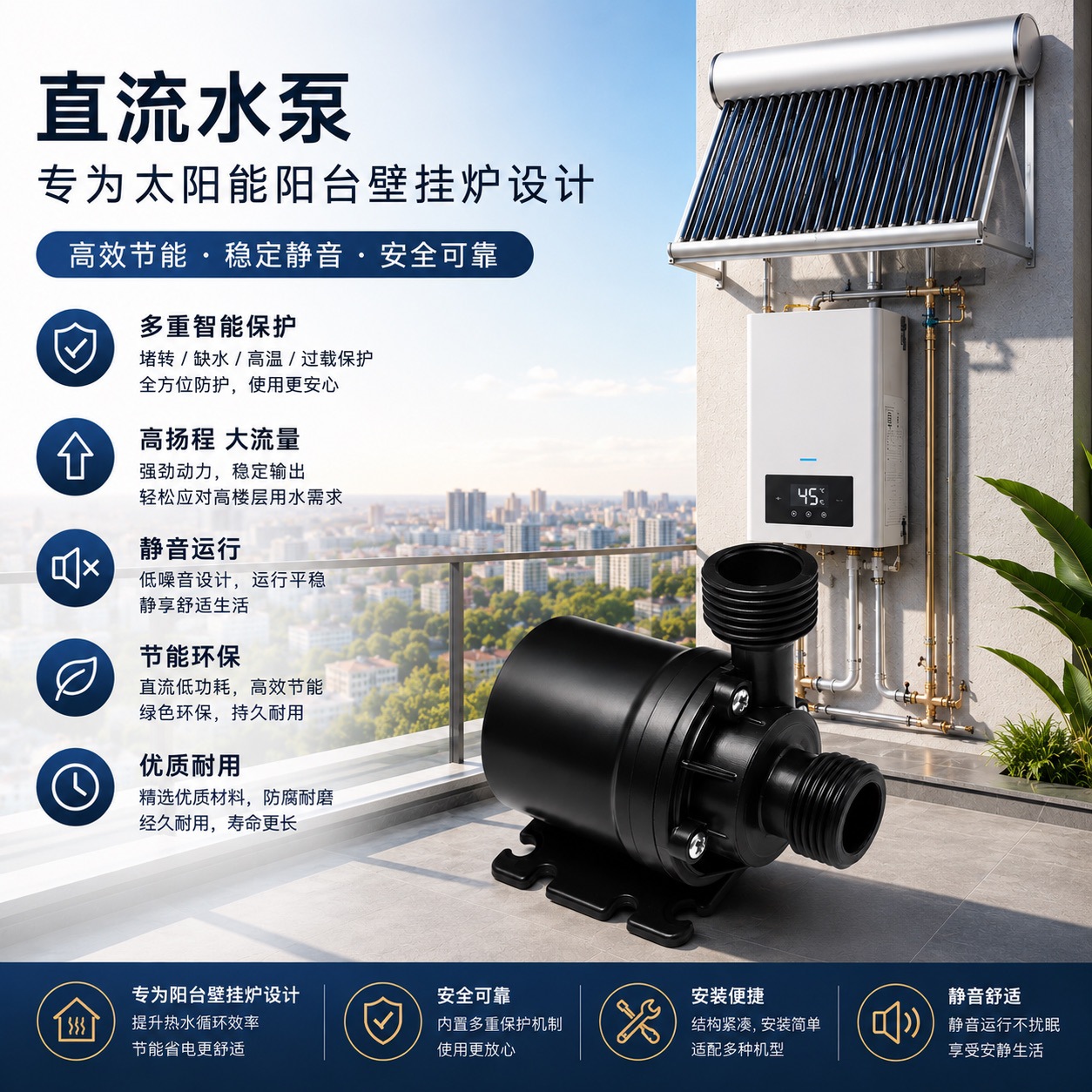 阳台壁挂炉循环泵 DC12V24V直流水泵 高温耐用增压泵 防干转保护
