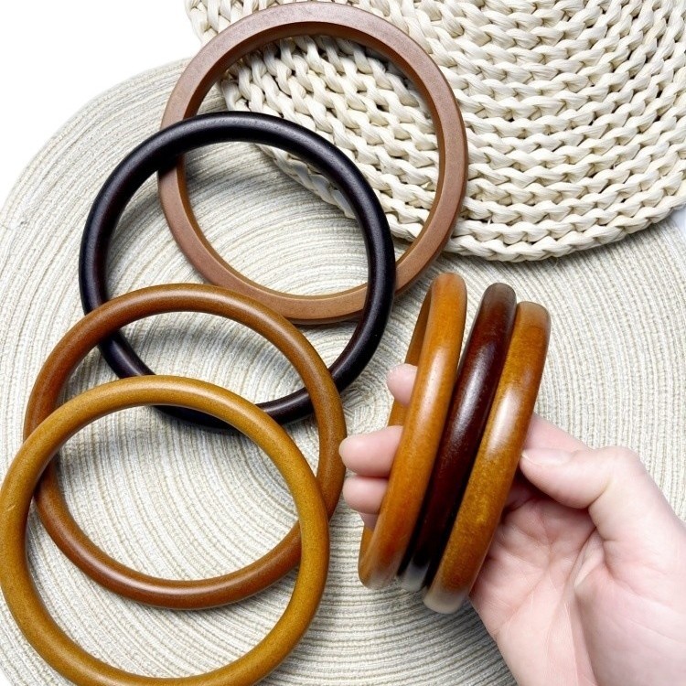 Nuevo círculo de madera brazalete DIY bolsa de tejido a mano bolsa de fabricación accesorios mango de círculo de madera