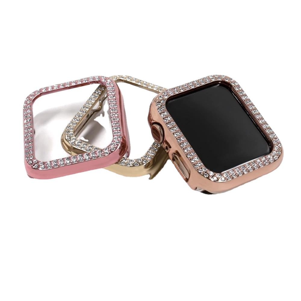适用苹果双排钻表壳apple watch1-10代PC防摔镶钻s10保护壳
