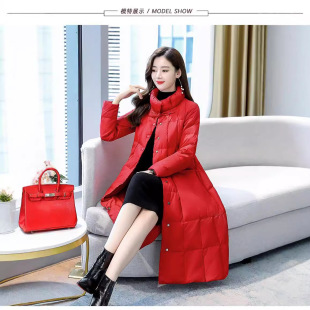 Cape A-Line Version down Jacket for Women Mid-Length 2024 New Fashion Korean Style Loose Red Stand Collar White Duck down