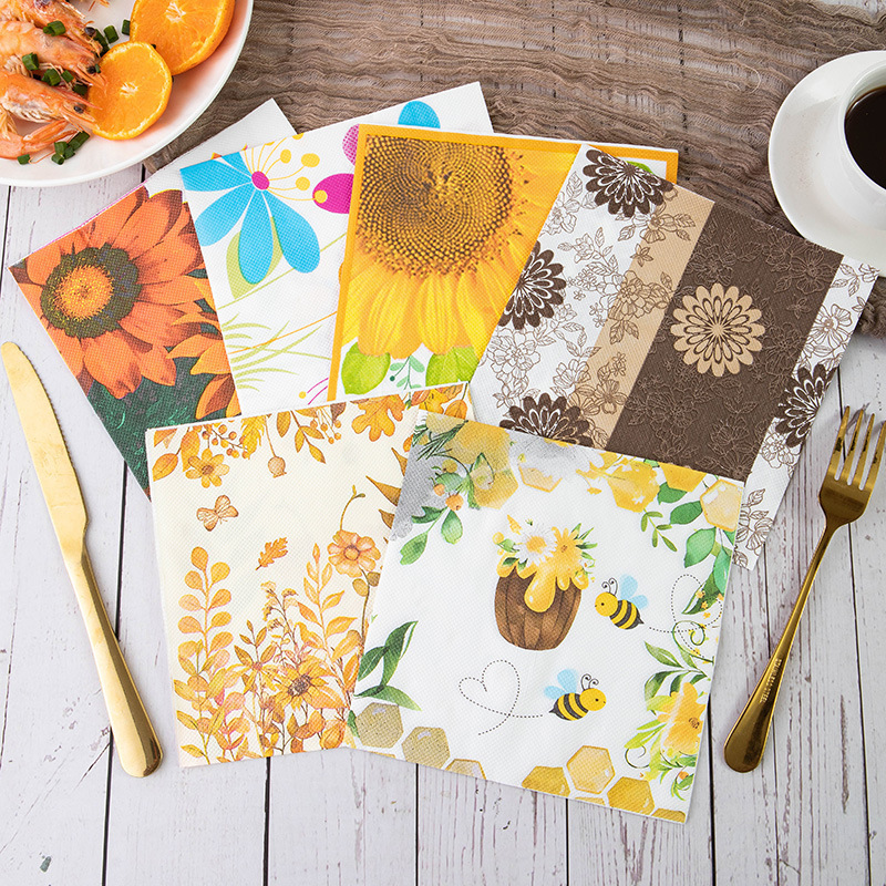TEMU New sunflower printing napkin plant bee color tissue Amazon home decoration square tissue