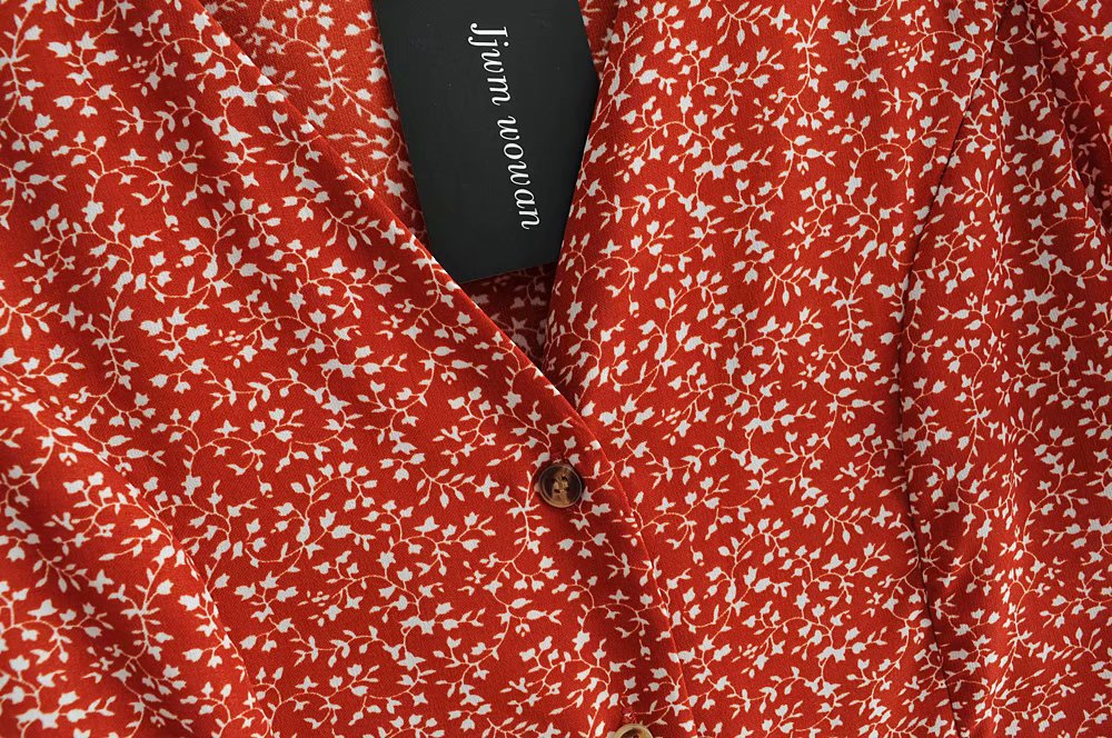 slim V-neck button-breasted floral lotus leaf sleeves jumpsuit NSAM56912