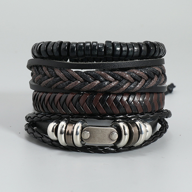 Retro Geometric Pu Leather Plastic Wood Plating Unisex Bracelets 1 Set