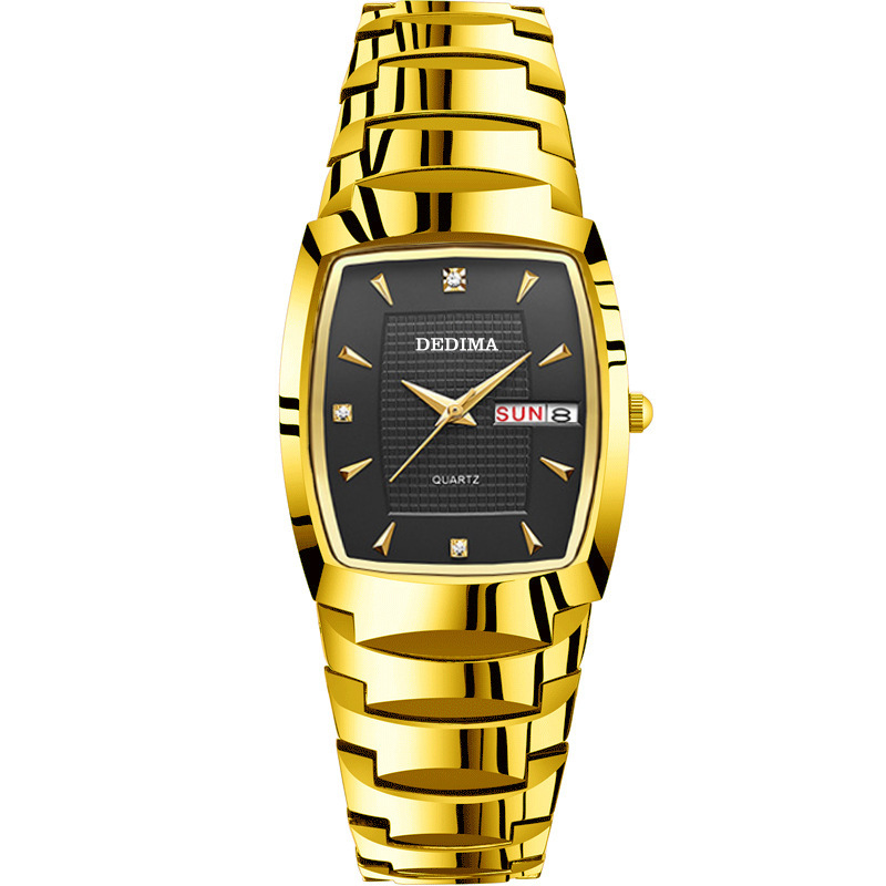 New Elegant and Fashionable All-Gold Men's and Women's Couple Dual Calendar Waterproof Steel Band Diamond Watch Cross-Border Hot Sale