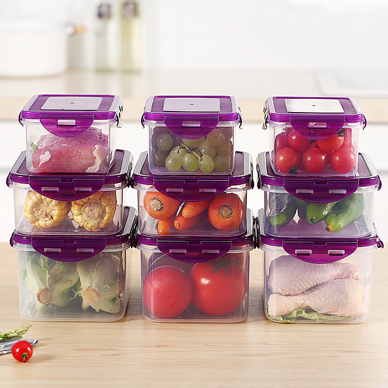 Caja de almacenamiento de plástico para refrigerador doméstico caja de almacenamiento de almacenamiento de almacenamiento al por mayor caja de embalaje de bento gruesa transparente personalizada