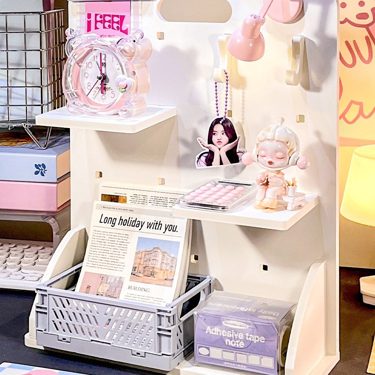 ins 기숙사 데스크탑 파티션 개조 유물 보관함 작은 보드 디스플레이 작은 책상 구멍 워크스테이션 카드 디스플레이 랙