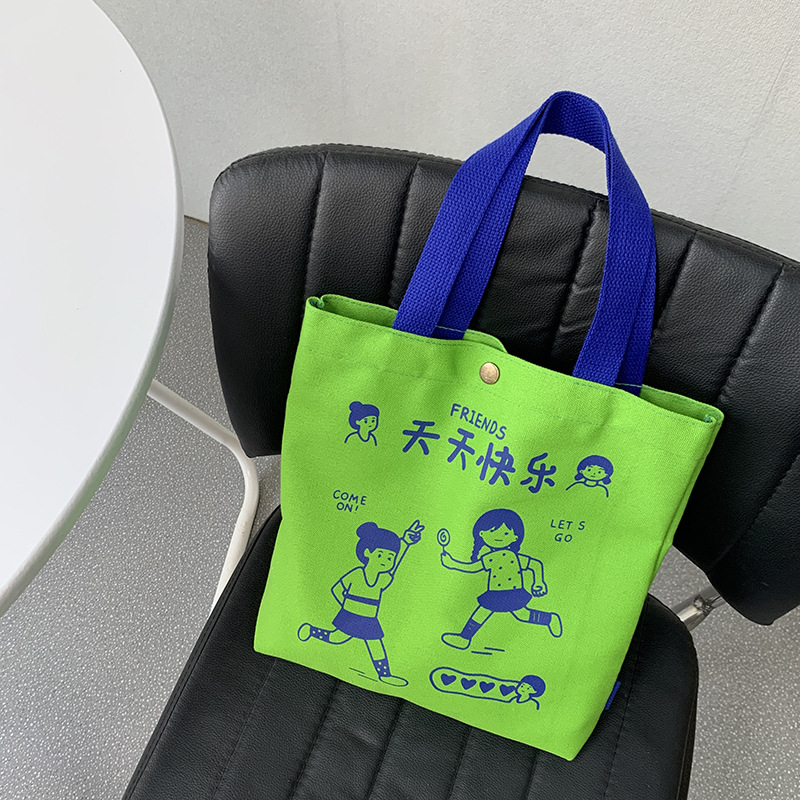 Bolsa de lona, bolso de lona de caricatura de mujer, bolso de mano, bolso de mano pequeño, bolso de mano casual coreano, una bolsa de cabello