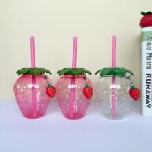 跨境草莓杯子高颜值透明可爱网红吸管杯一次性水杯塑料杯厂家批发