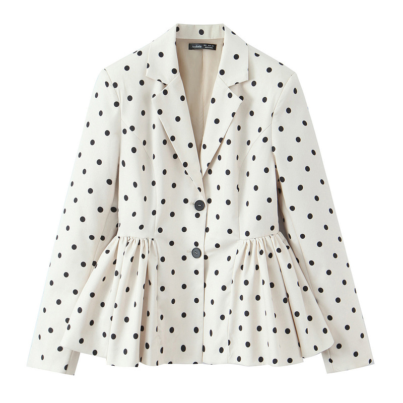 Cross-Border Foreign Trade European and American Women's Clothing 2025 Autumn and Winter Fashion Double-Breasted Suit Collar Long-Sleeved Polka Dot Blazer for Women