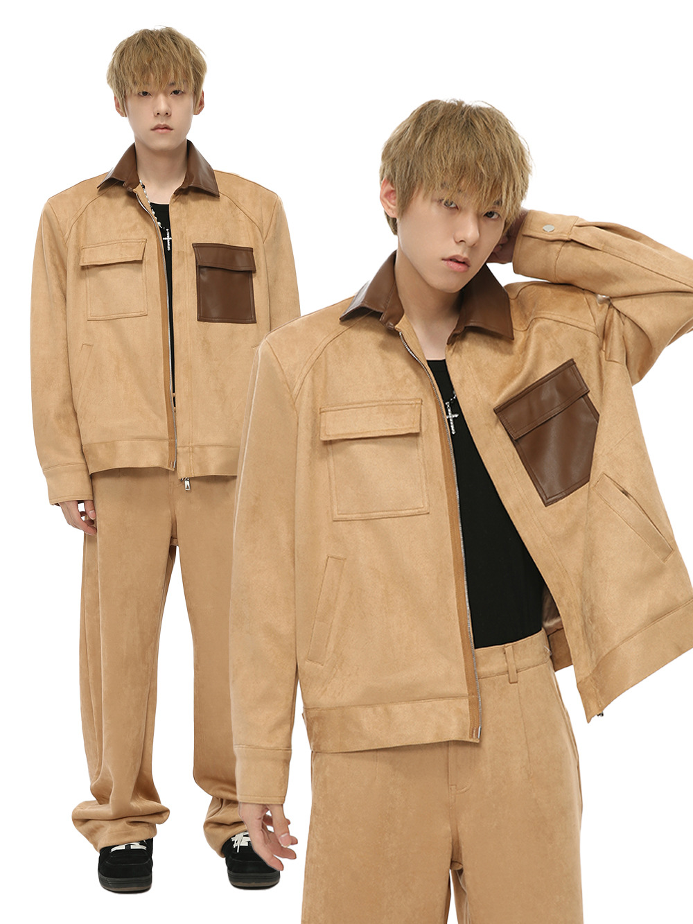 MTLCLOTHES Hombres| 2024 otoño nuevos productos de moda americana empalme multibolsillo pantalones de color de contraste de moda