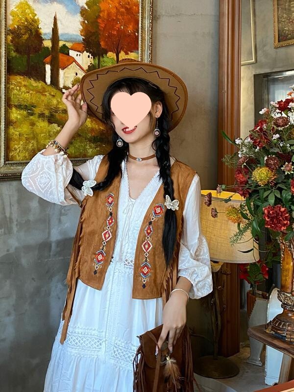 超好看~波西米亚复古流苏刺绣马甲外搭旅行度假穿搭短背心上衣女|undefined
