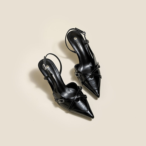 ZR Same Style French High Heels for Women, Fine Heel, Advanced Feeling, Cross Strap Retro Pointed Toe Women's Shoes, Comfortable Soft Sole, Won't Tire Your Feet