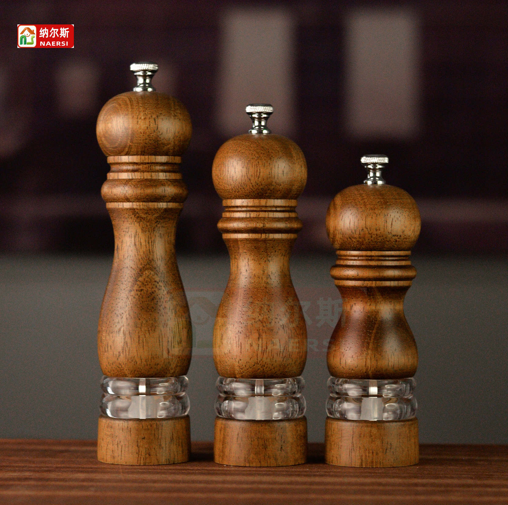  Molinillo manual de pimienta o sal, cuerpo acrílico y núcleo cerámico, diseño clásico de madera, utensilio de cocina