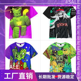 3D印花新品绿色猫Regretevator Gnarpy短袖T恤数码圆领成人童装
