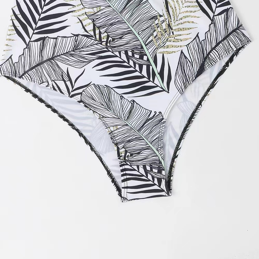 Women's Sexy High-Waisted Two-Piece Bikini Swimsuit High Neck Tie-Detail Abstract Print Polyester Nylon Regular Fit For Spring/Summer_ecoleips.com