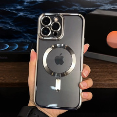 iPhone17 スリム携帯電話ケース電気メッキ磁気レンズフィルム Apple 15 透明落下防止 MagSafe ソフトに適しています